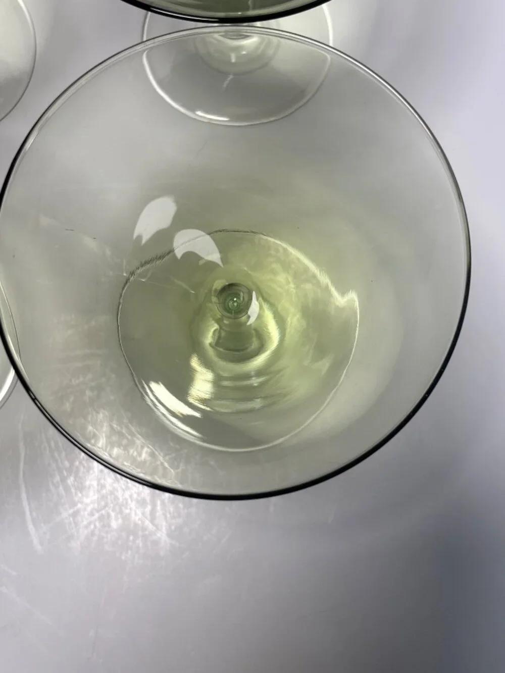 Olive Green Hand Blown Martini Glasses Elegant Design VTG 90s Barware Set Of 4